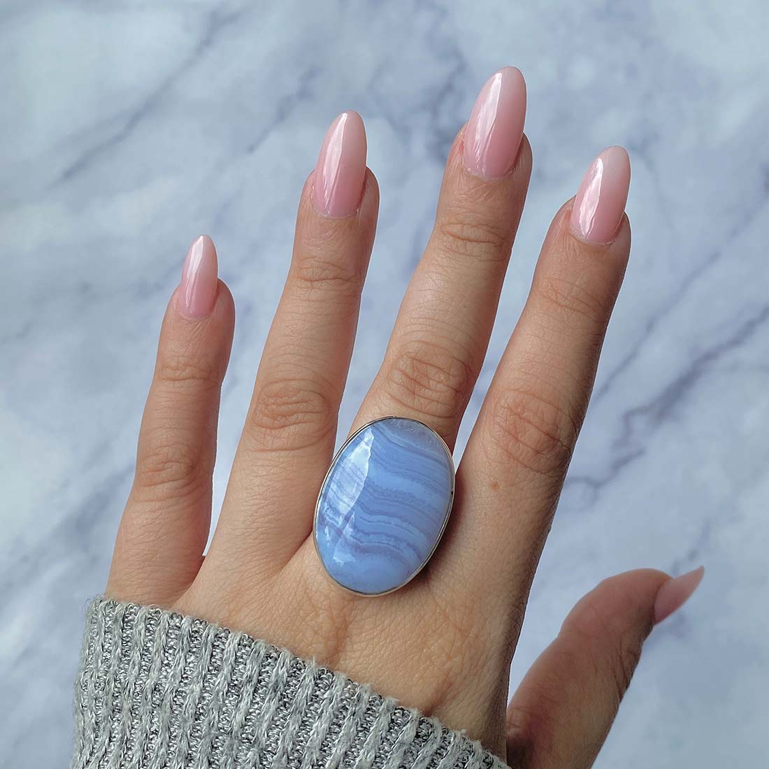 Blue Lace Agate Adjustable Ring-(BLA-R-20.)