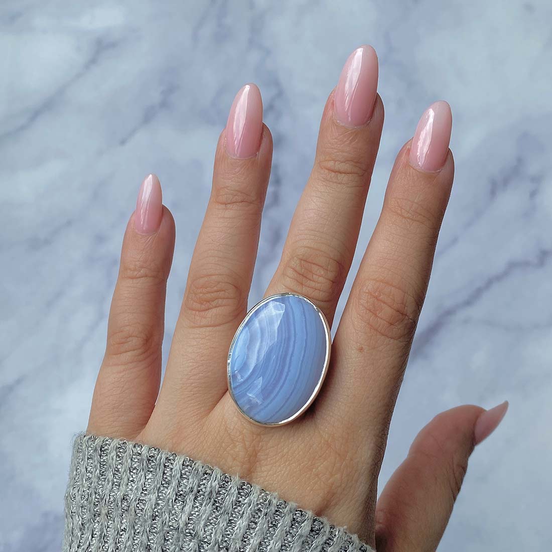 Blue Lace Agate Adjustable Ring-(BLA-R-22.)