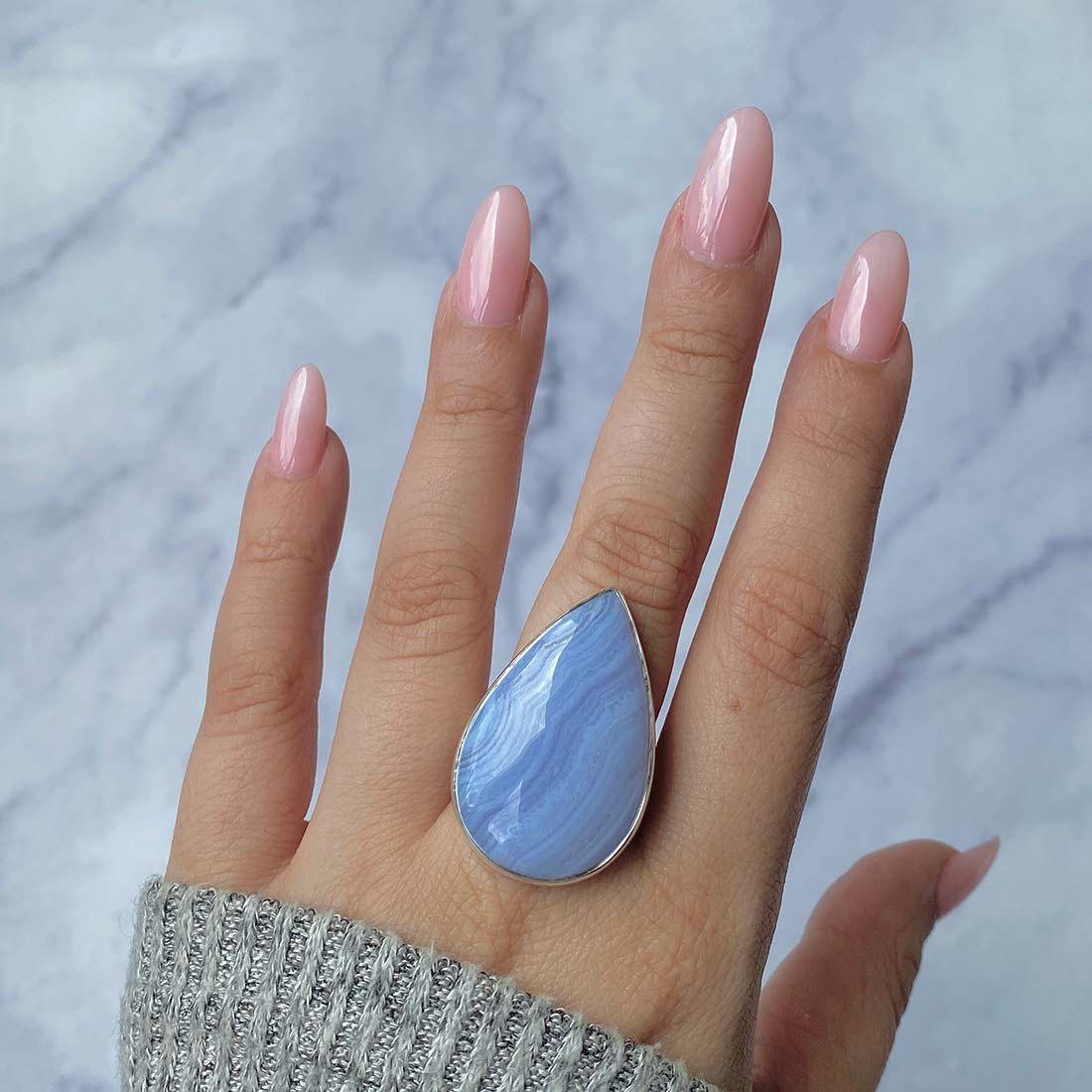 Blue Lace Agate Adjustable Ring-(BLA-R-23.)