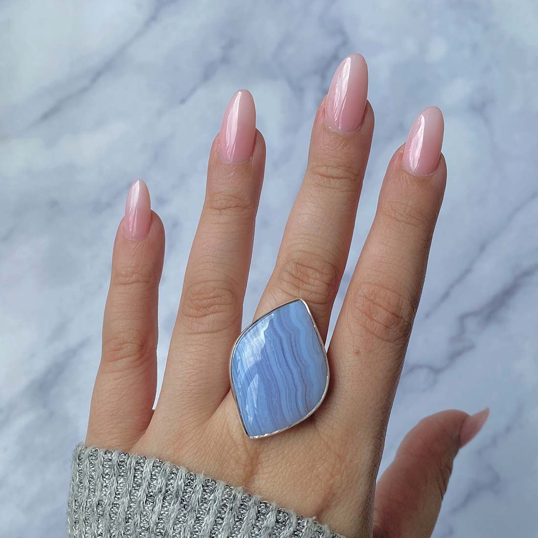 Blue Lace Agate Adjustable Ring-(BLA-R-24.)