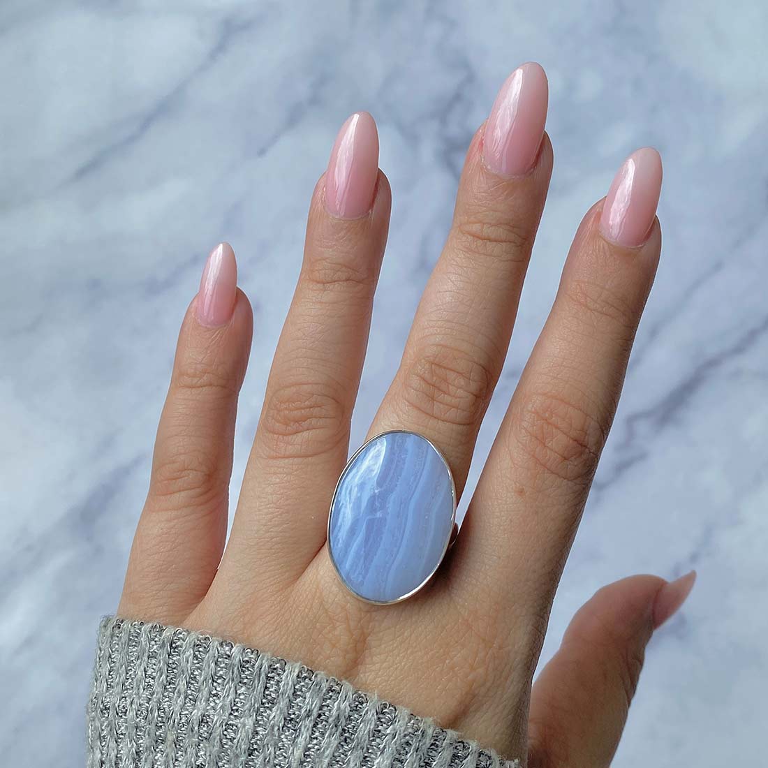 Blue Lace Agate Adjustable Ring-(BLA-R-25.)