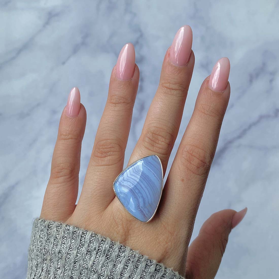 Blue Lace Agate Adjustable Ring-(BLA-R-26.)