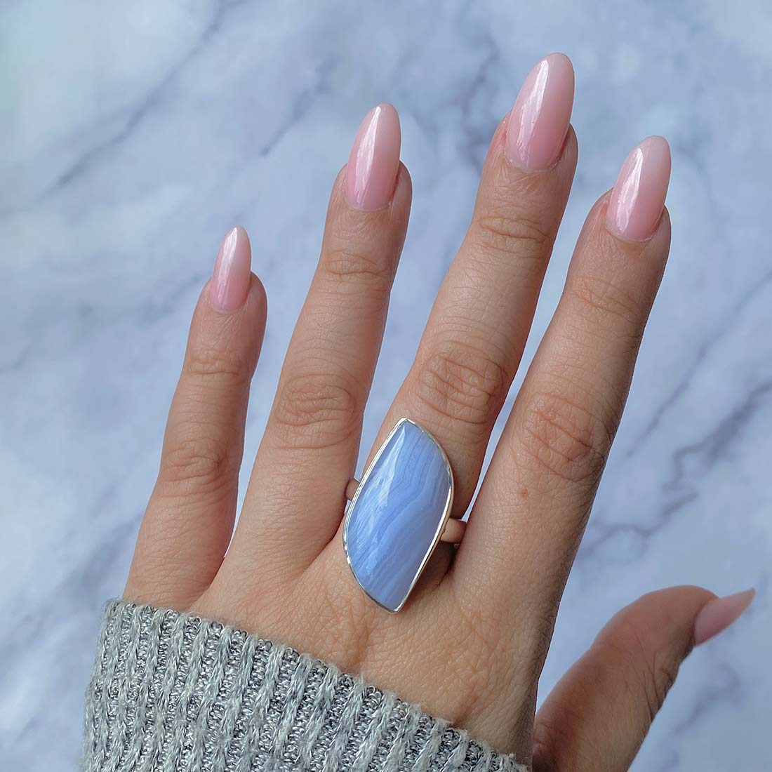 Blue Lace Agate Adjustable Ring-(BLA-R-27.)