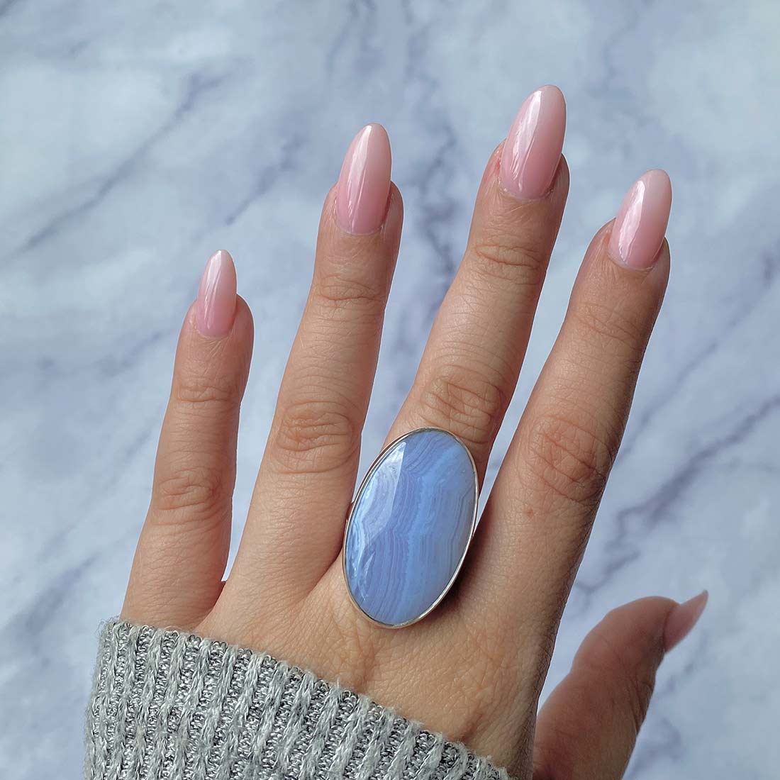 Blue Lace Agate Adjustable Ring-(BLA-R-28.)