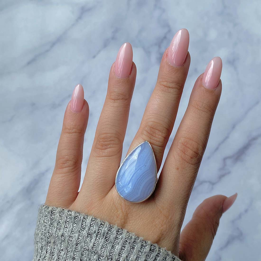 Blue Lace Agate Adjustable Ring-(BLA-R-29.)