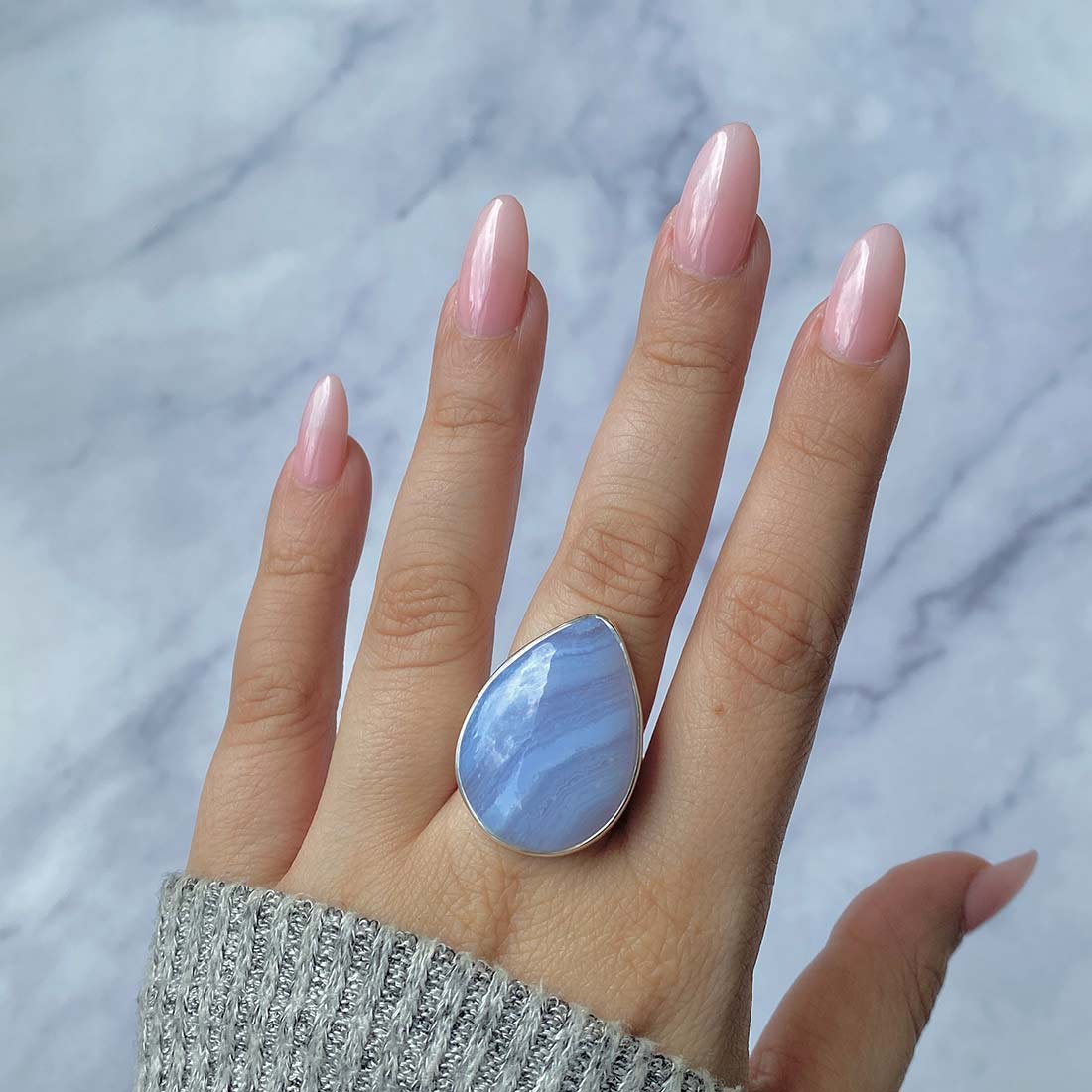 Blue Lace Agate Adjustable Ring-(BLA-R-30.)