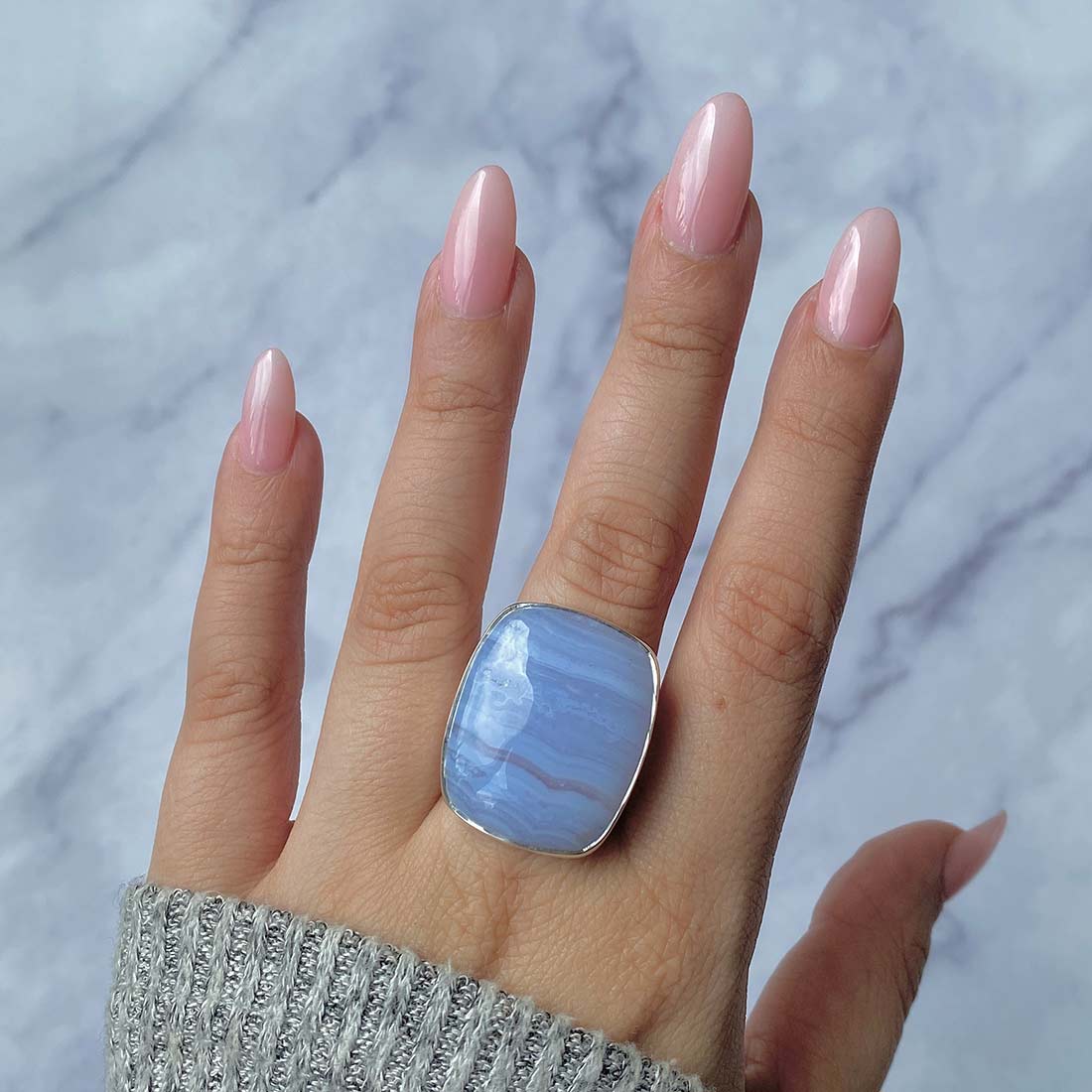 Blue Lace Agate Adjustable Ring-(BLA-R-32.)