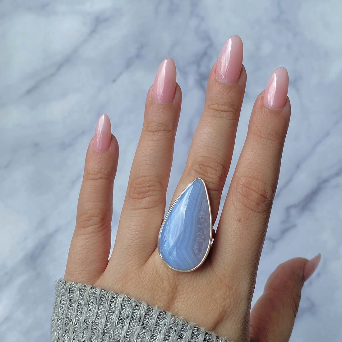 Blue Lace Agate Adjustable Ring-(BLA-R-33.)