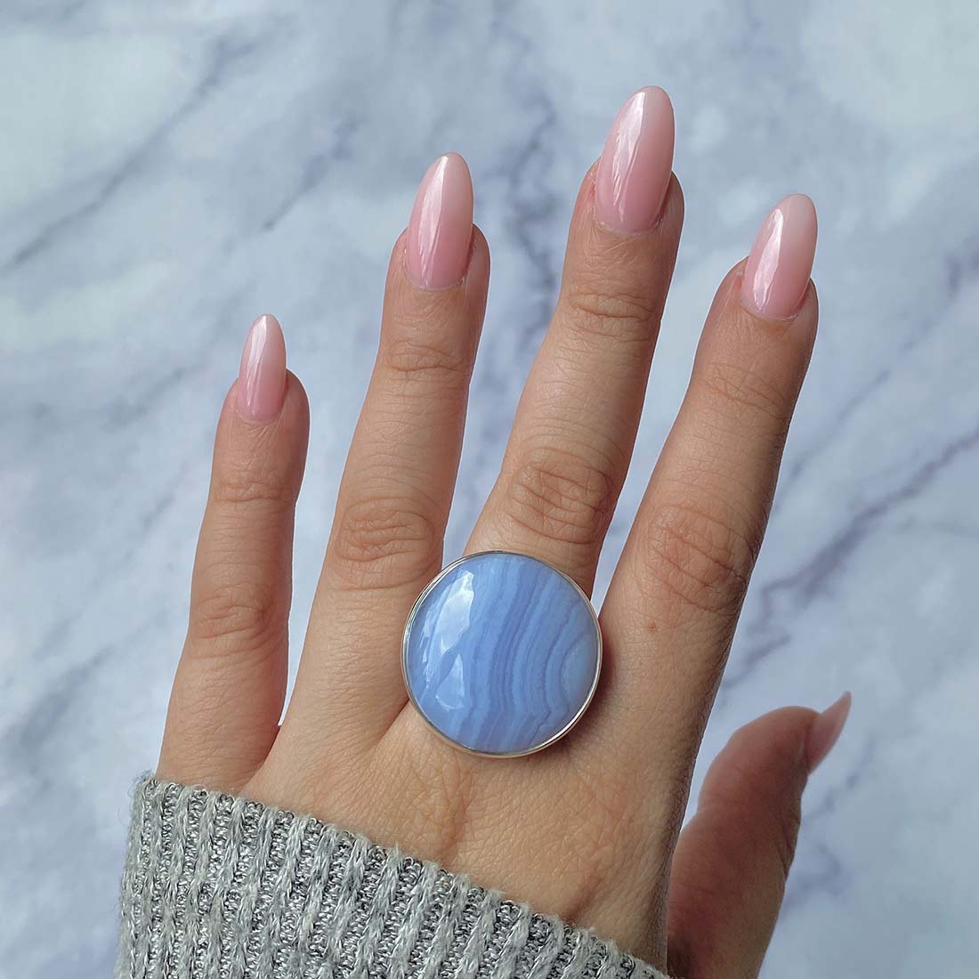 Blue Lace Agate Adjustable Ring-(BLA-R-34.)