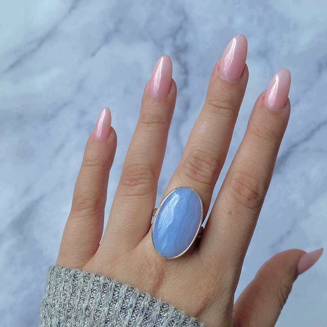 Blue Lace Agate Adjustable Ring-(BLA-R-35.)