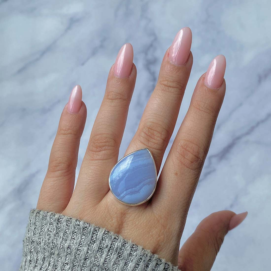 Blue Lace Agate Adjustable Ring-(BLA-R-36.)