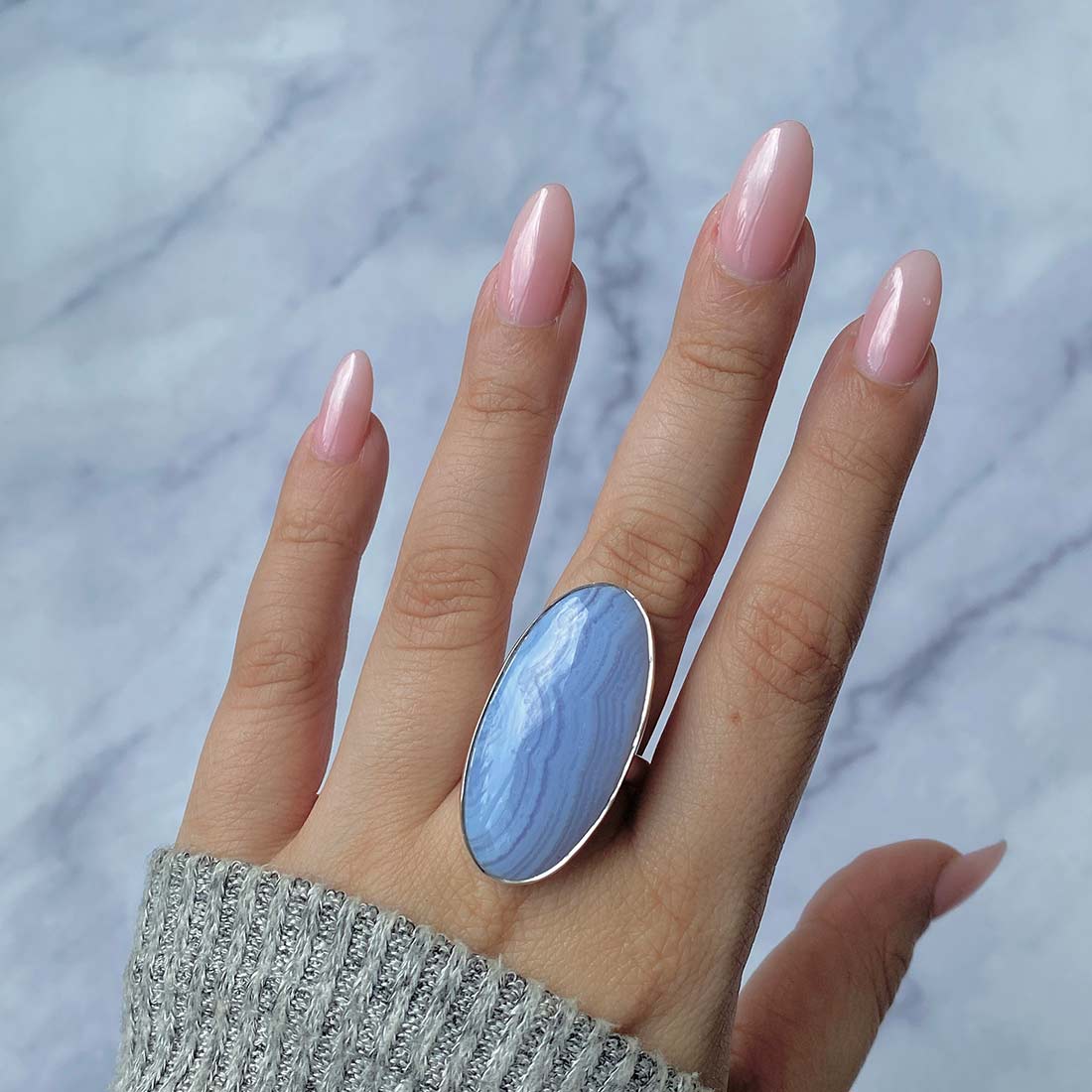 Blue Lace Agate Adjustable Ring-(BLA-R-4.)