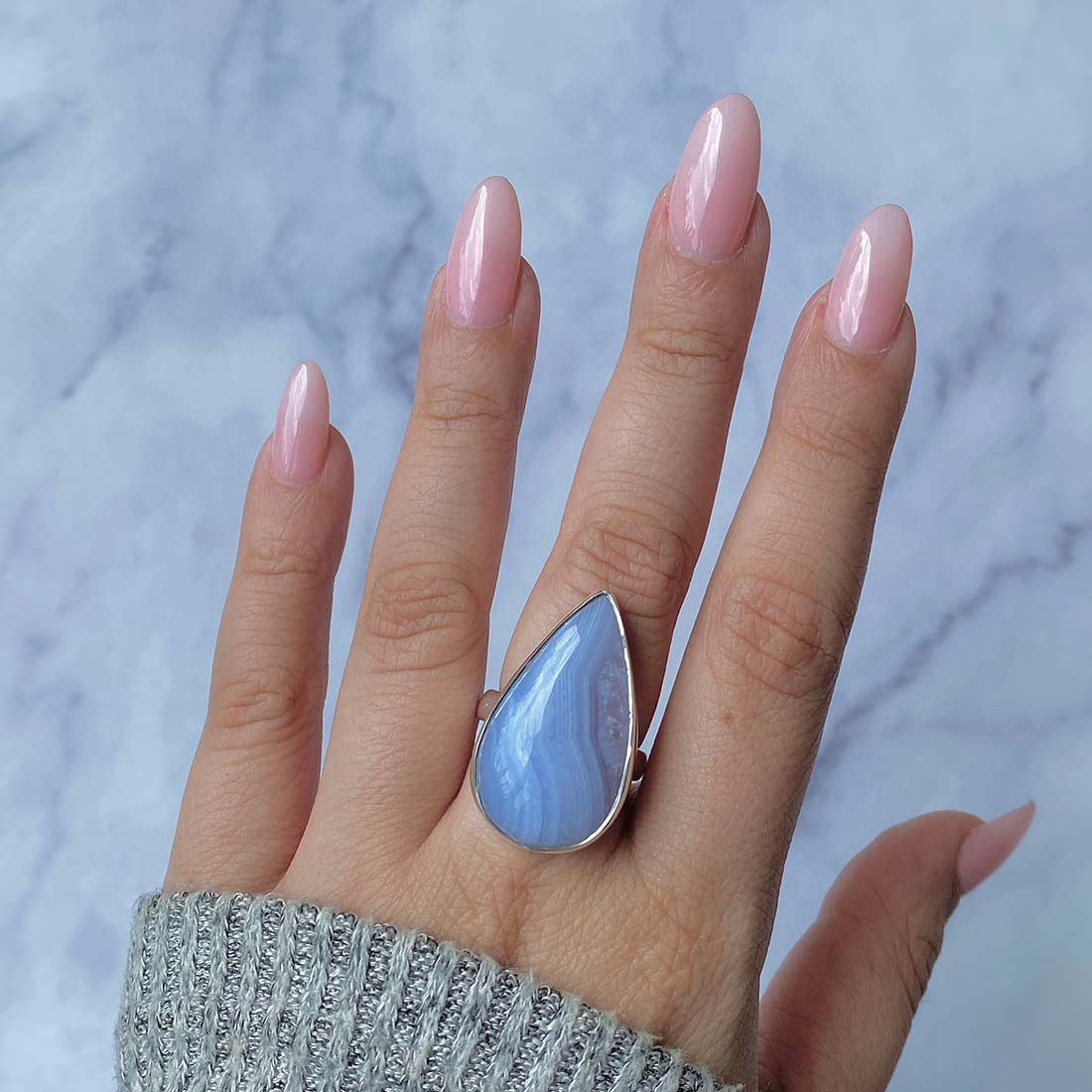 Blue Lace Agate Adjustable Ring-(BLA-R-6.)