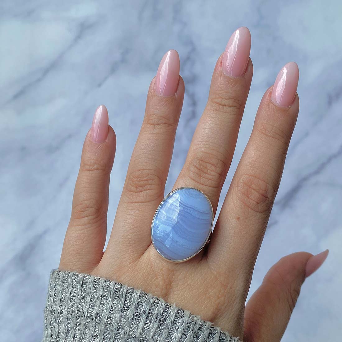 Blue Lace Agate Adjustable Ring-(BLA-R-7.)