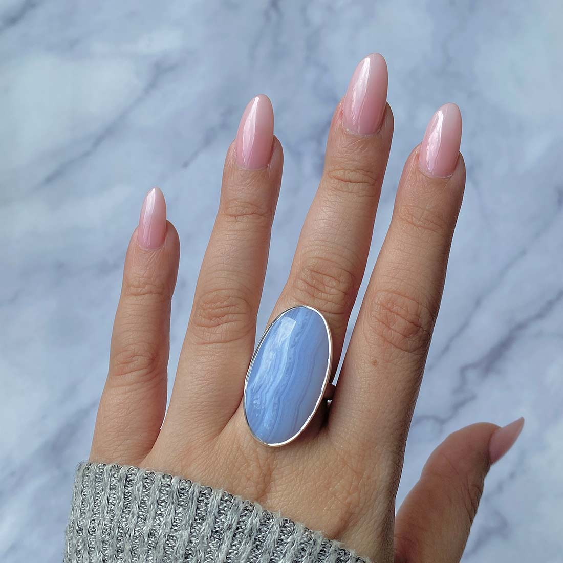 Blue Lace Agate Adjustable Ring-(BLA-R-9.)