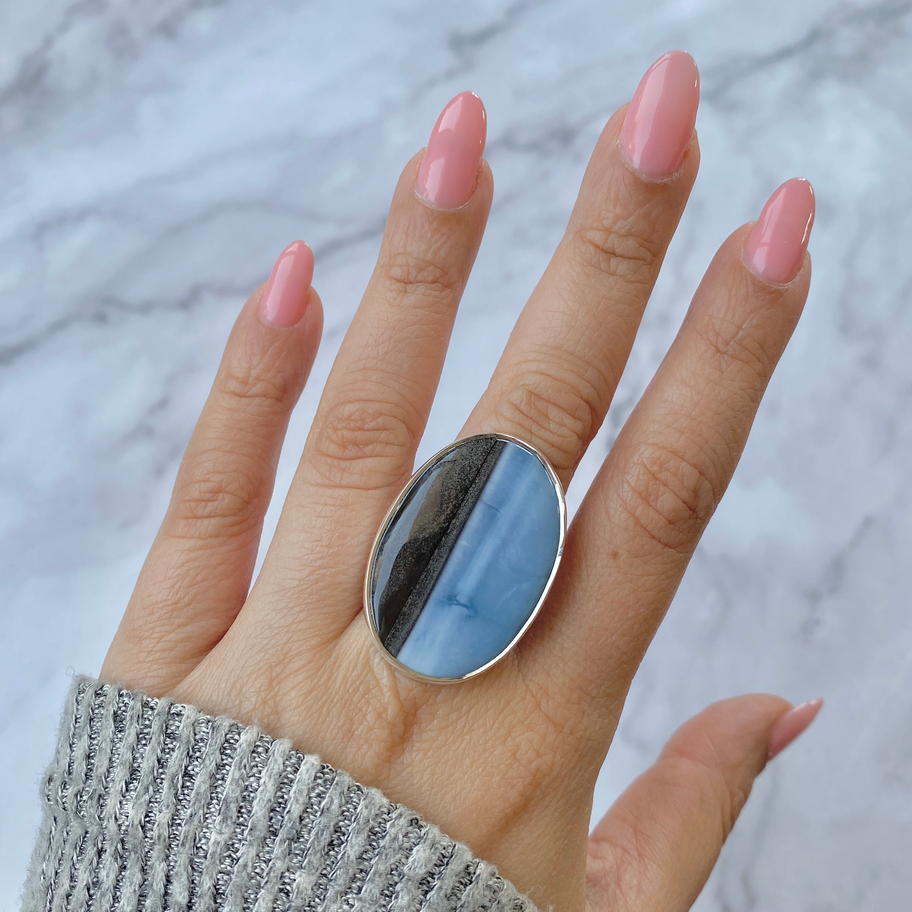 Blue Opal Adjustable Ring-(BLO-R-27.)