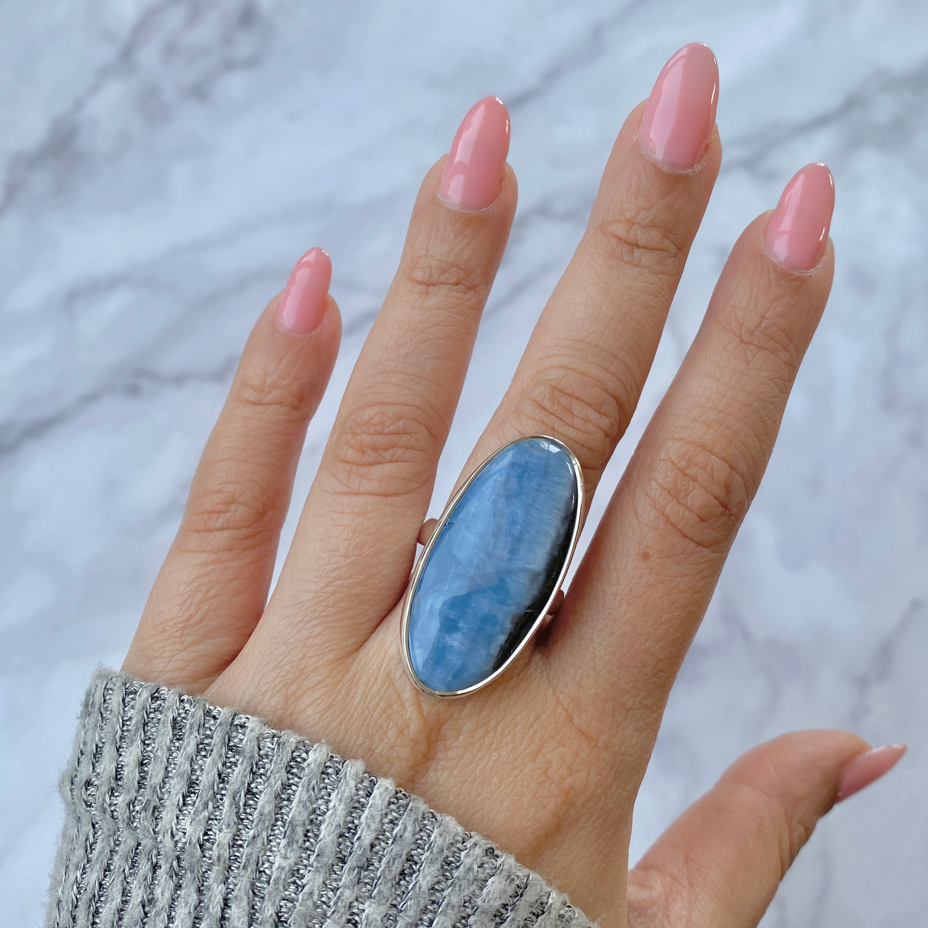 Blue Opal Adjustable Ring-(BLO-R-9.)