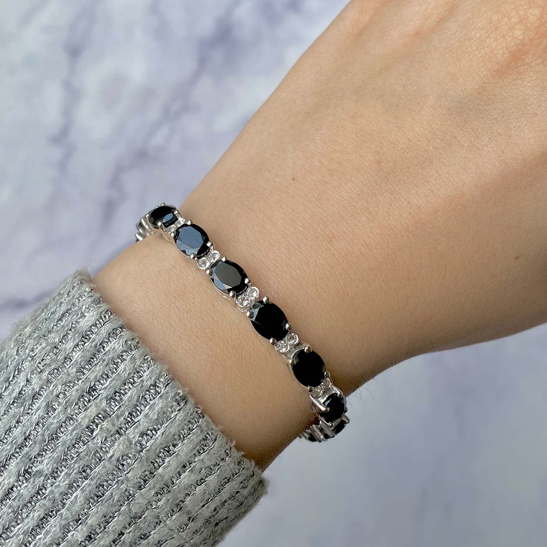 Black Tourmaline & White Topaz Bracelet-(BLS-SB-138.)