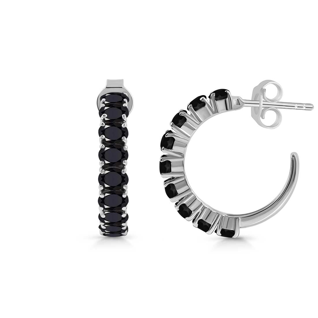 Black Tourmaline Hoop Earring-(BLS-SE-975.)