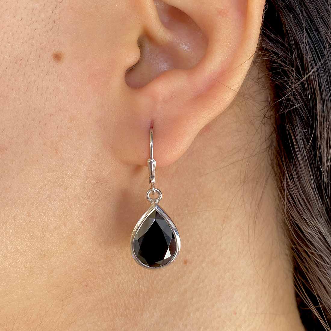 Black Tourmaline Leverback Earring-(BLS-SE-725.)