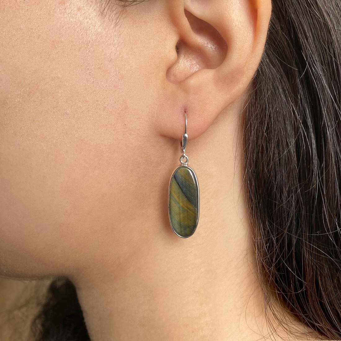 Blue Tiger Eye Earring-(BTE-E-12.)