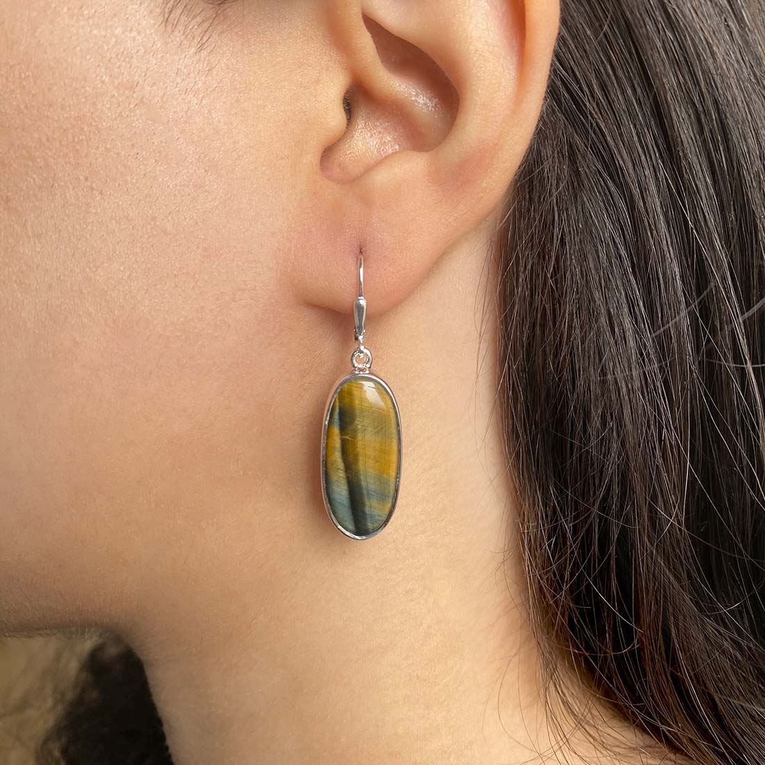 Blue Tiger Eye Earring-(BTE-E-13.)