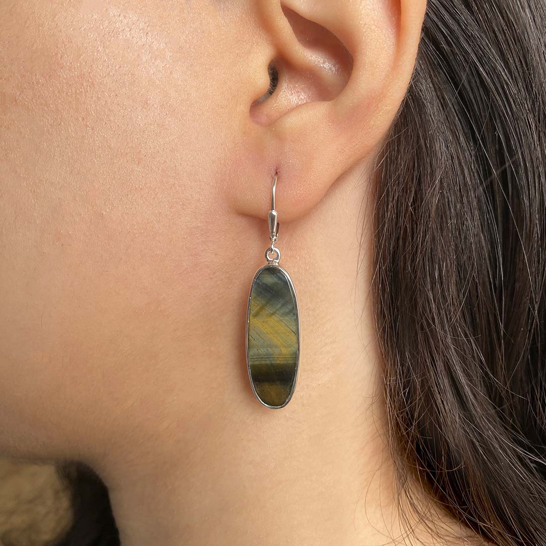 Blue Tiger Eye Earring-(BTE-E-19.)