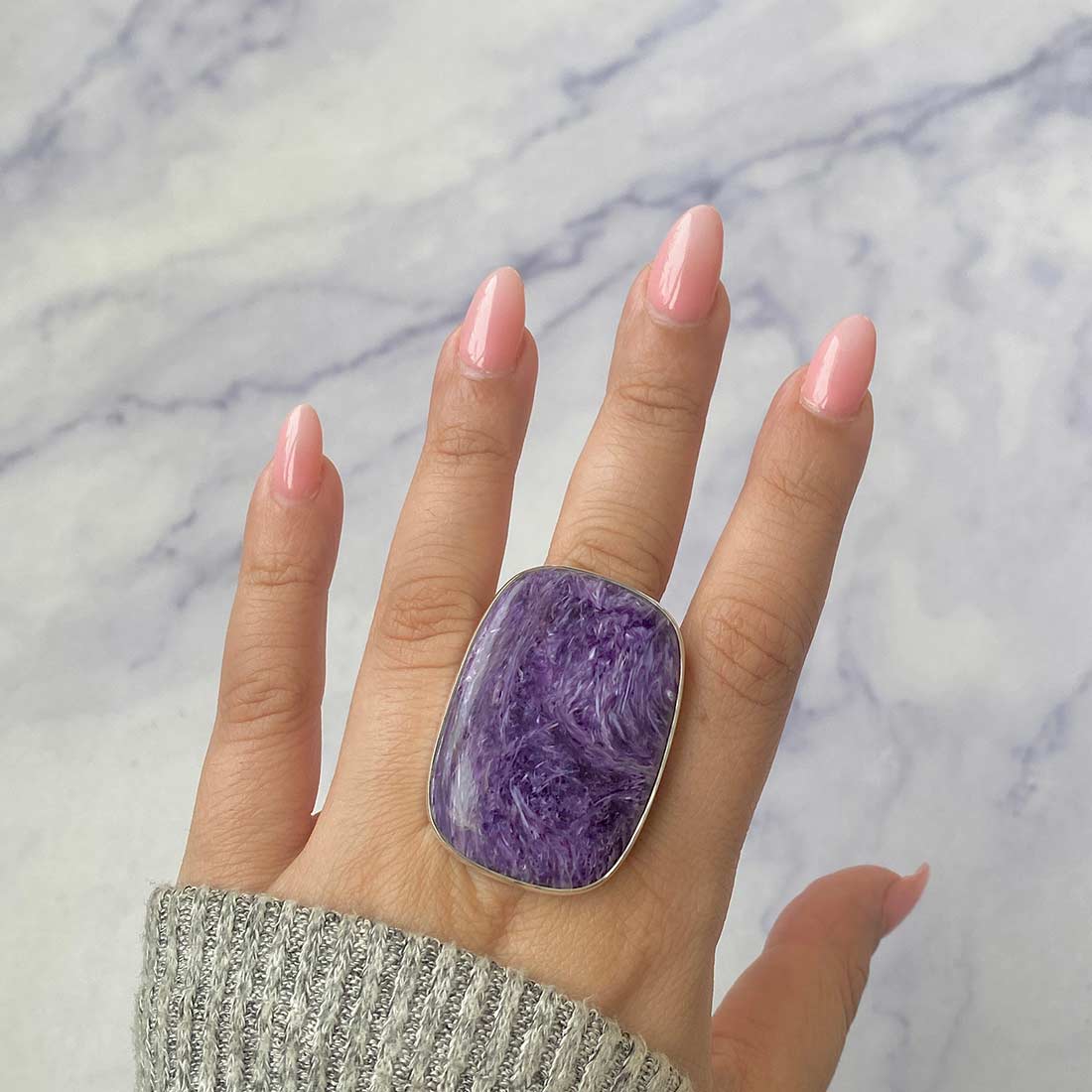 Charoite Ring 10 - Large Charoite Sterling Silver Ring size 10 - Siberian 2024 Charoite - Unisex Charoite Ring - Sterling Silver Charoite Ring 10