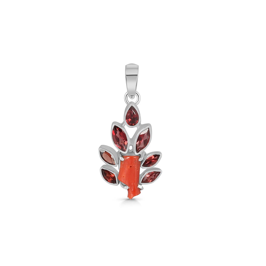 Red Coral & Garnet Pendant-(COR-P-1)