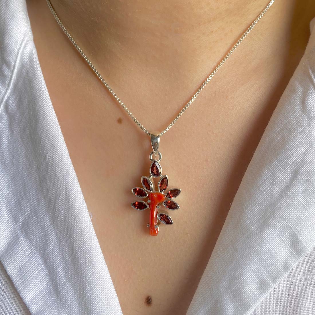 Red Coral & Garnet Pendant-(COR-P-10)