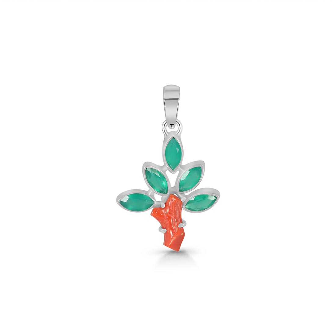 Red Coral / Green Onyx Pendant-(COR-P-103)