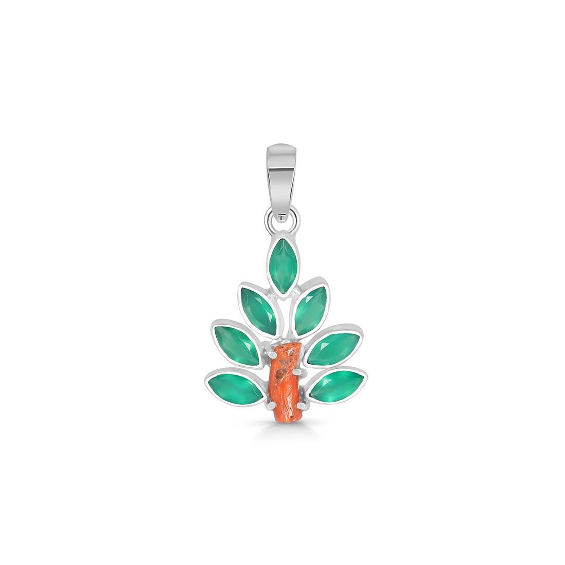 Red Coral / Green Onyx Pendant-(COR-P-105)