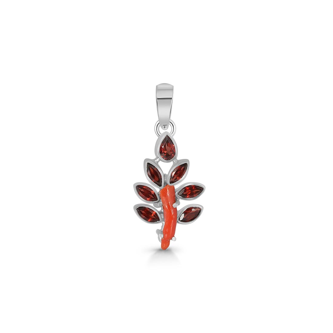 Red Coral & Garnet Pendant-(COR-P-11)