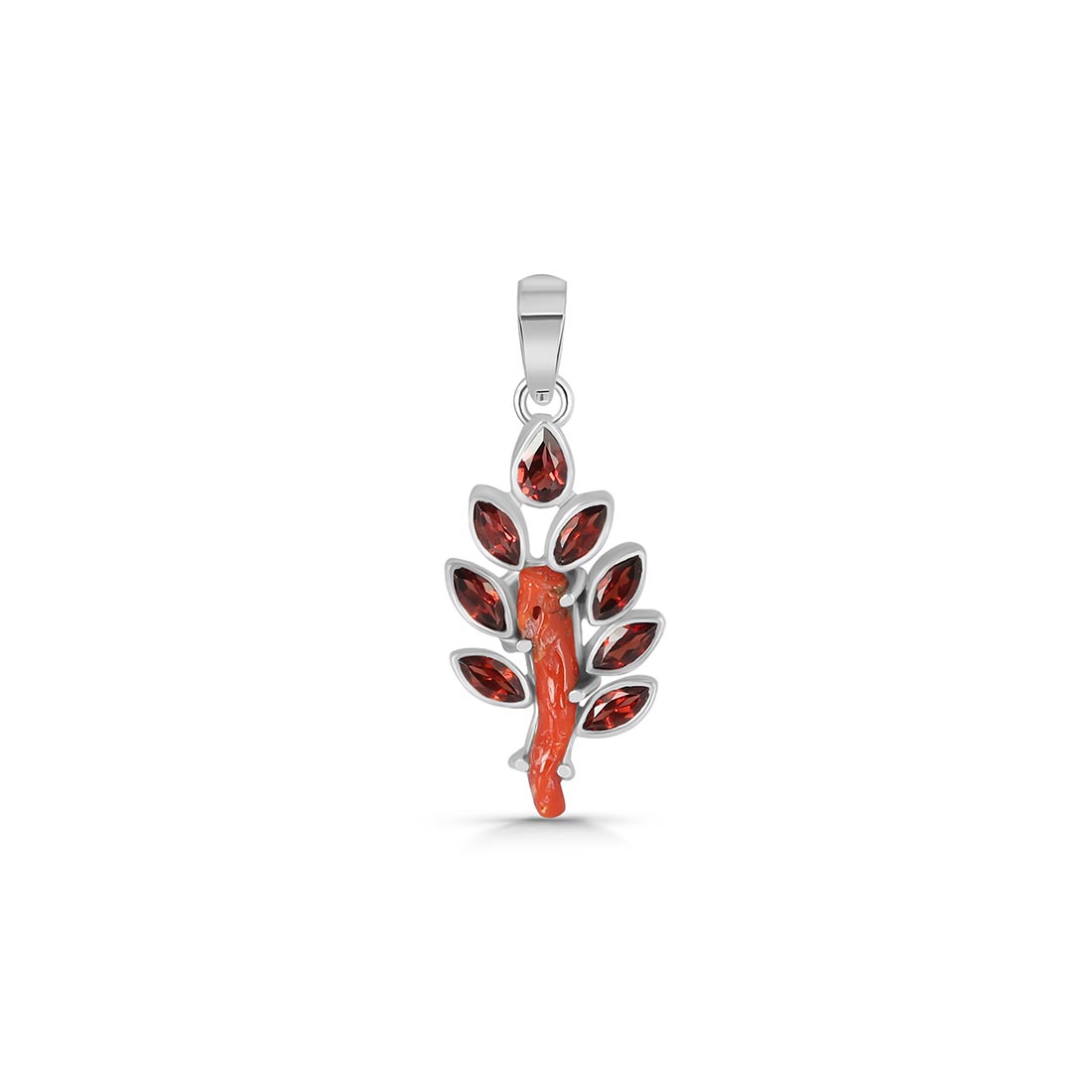 Red Coral & Garnet Pendant-(COR-P-12)