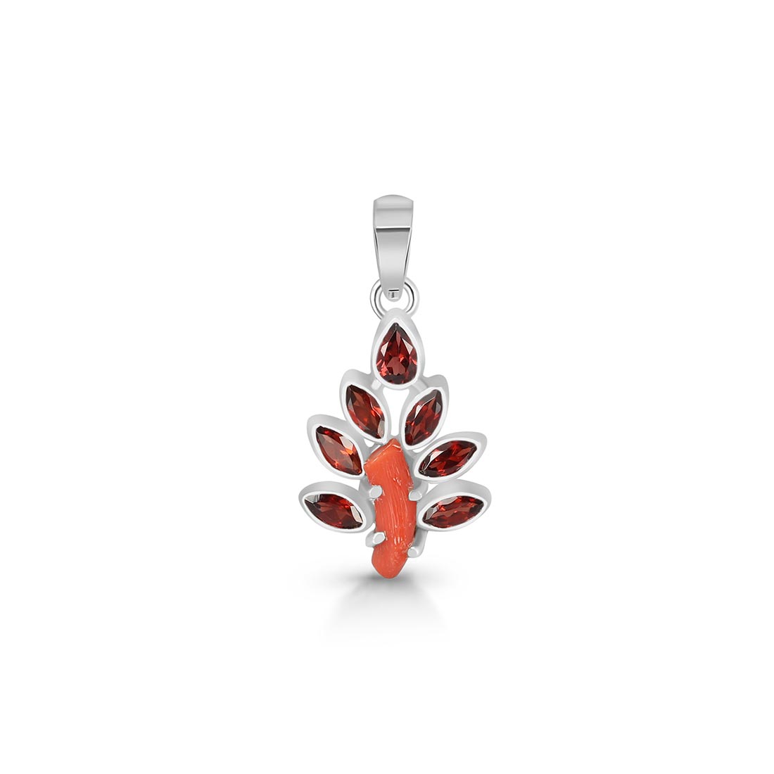 Red Coral & Garnet Pendant-(COR-P-15)