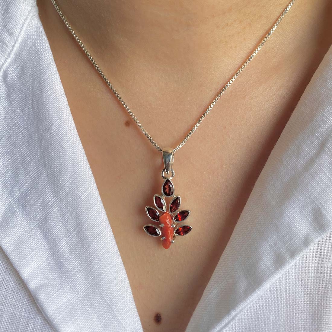 Red Coral & Garnet Pendant-(COR-P-15)