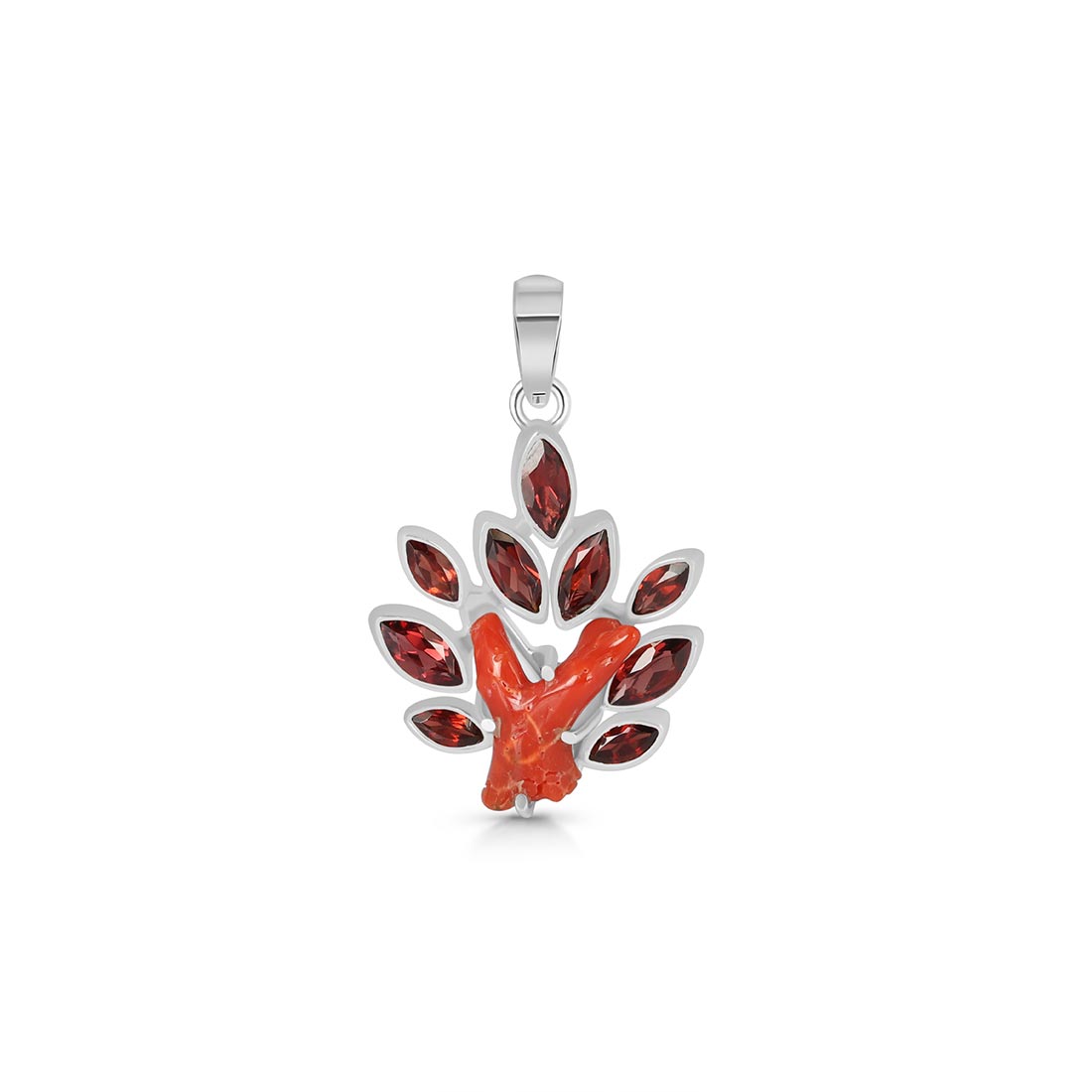 Red Coral & Garnet Pendant-(COR-P-18)