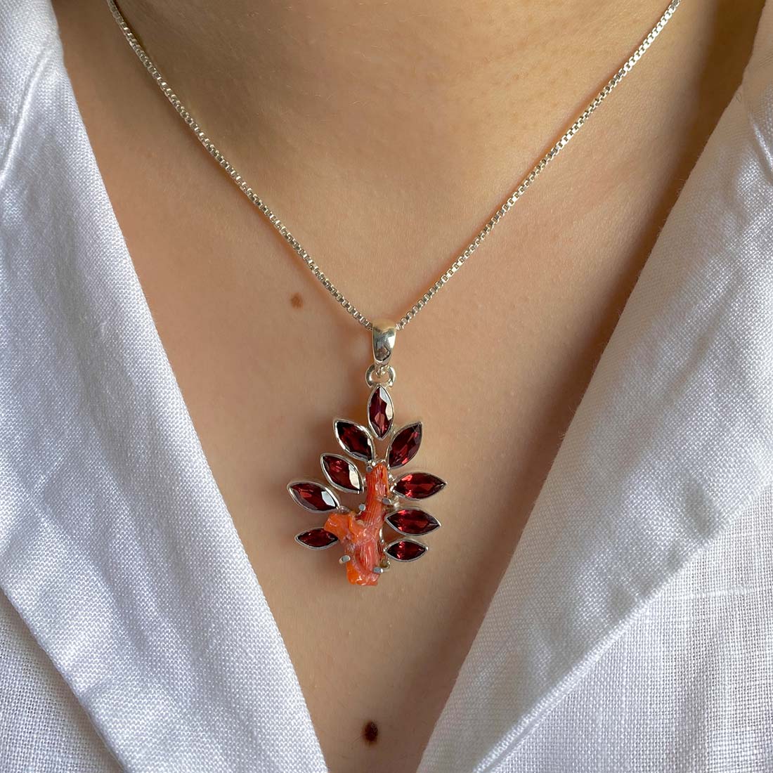 Red Coral & Garnet Pendant-(COR-P-19)