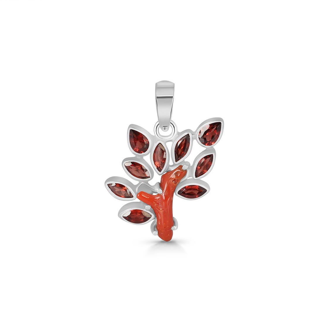 Red Coral & Garnet Pendant-(COR-P-2)