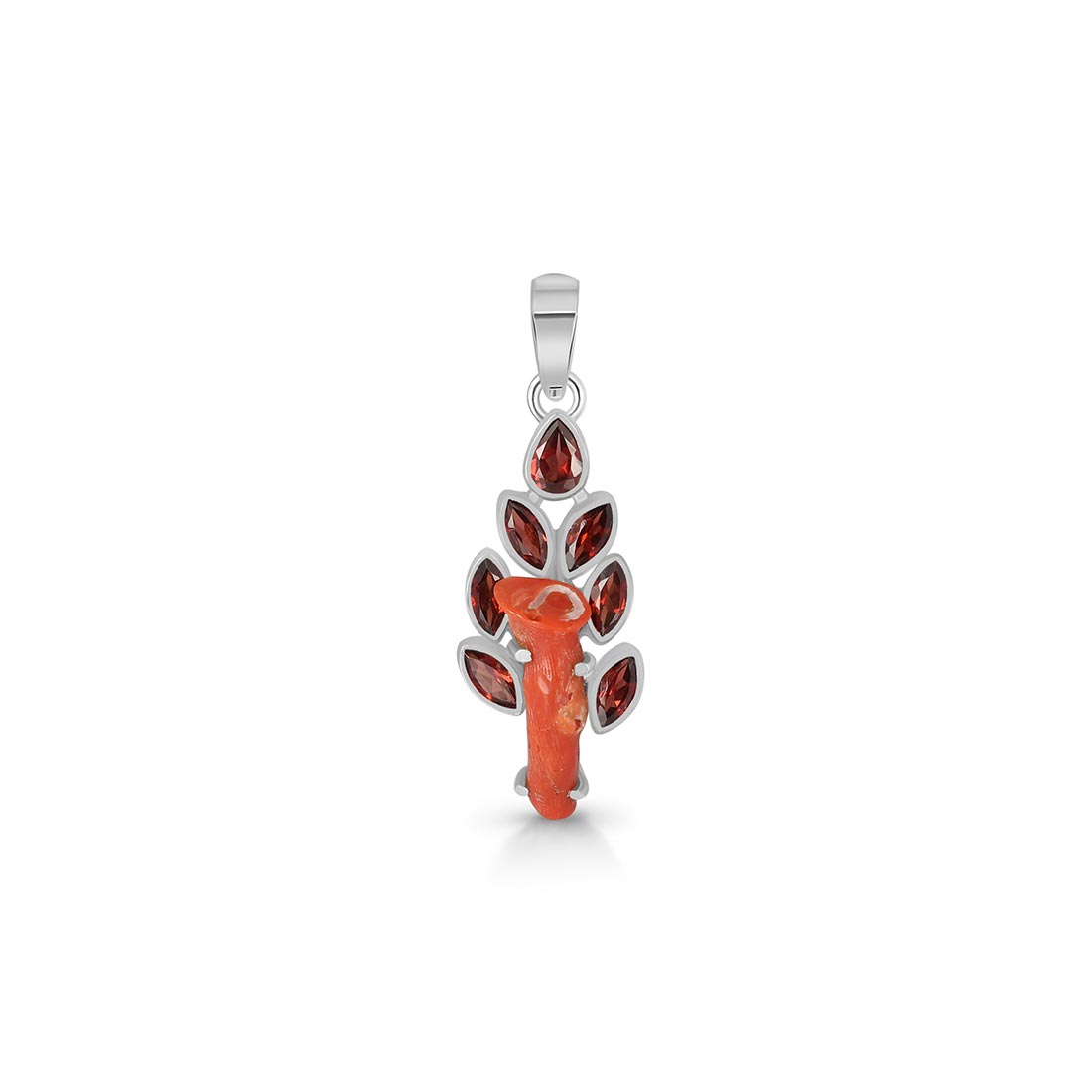 Red Coral & Garnet Pendant-(COR-P-27)