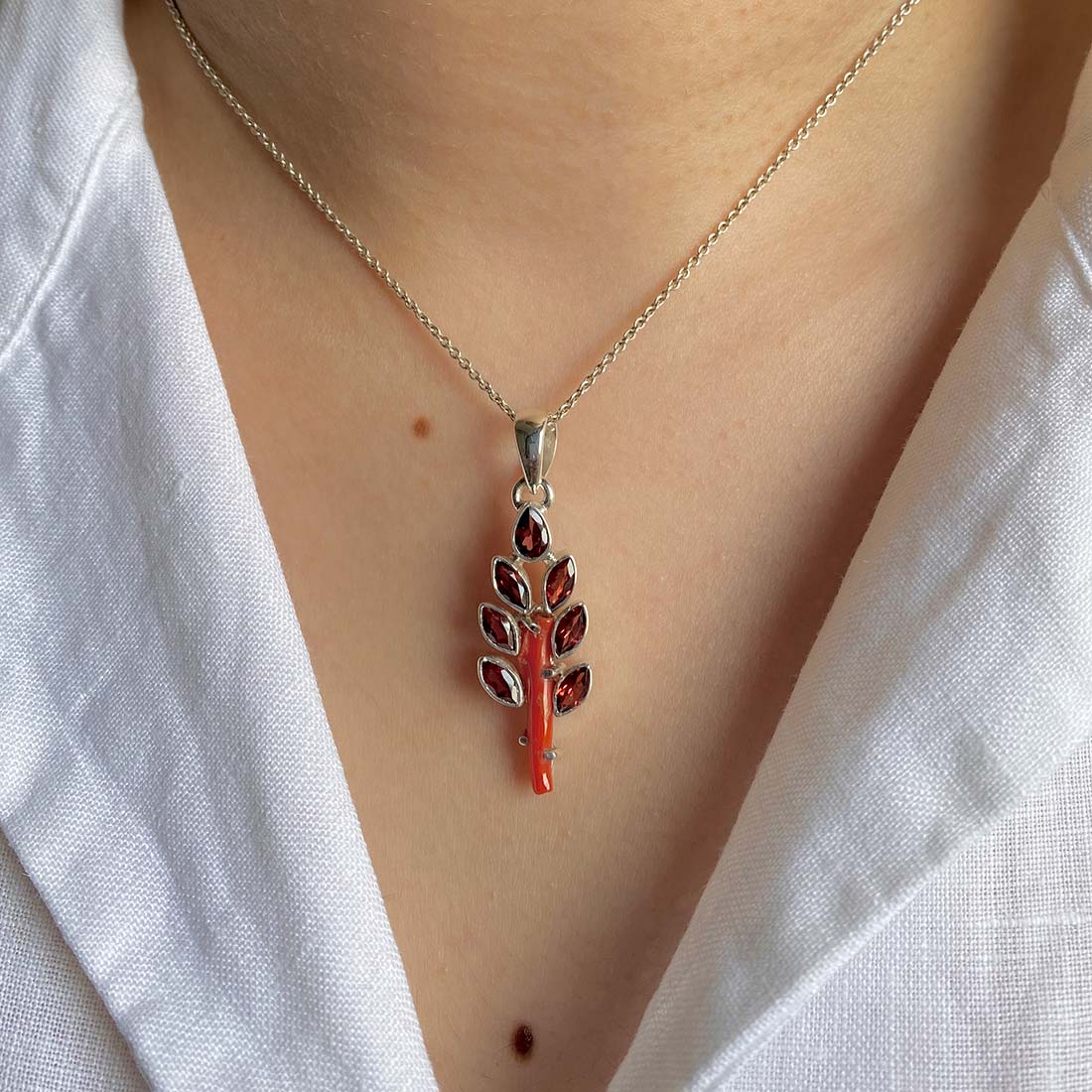 Red Coral & Garnet Pendant-(COR-P-3)