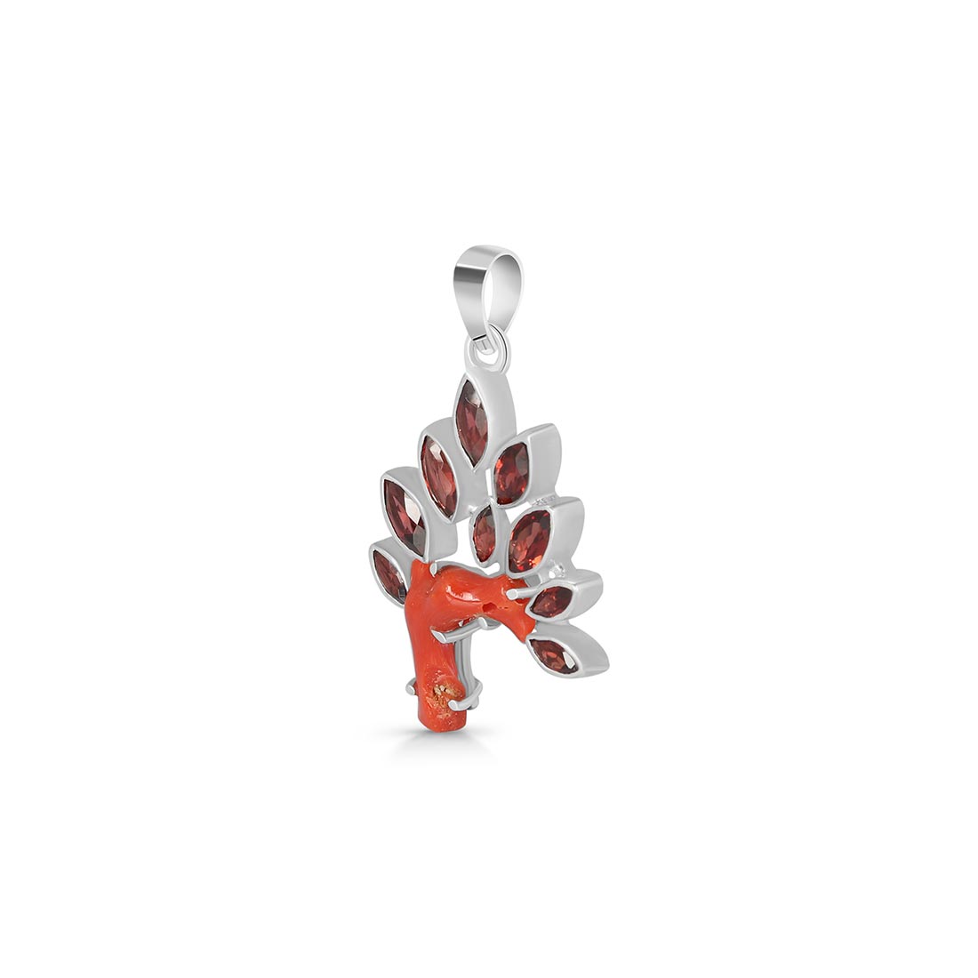 Red Coral & Garnet Pendant-(COR-P-32)