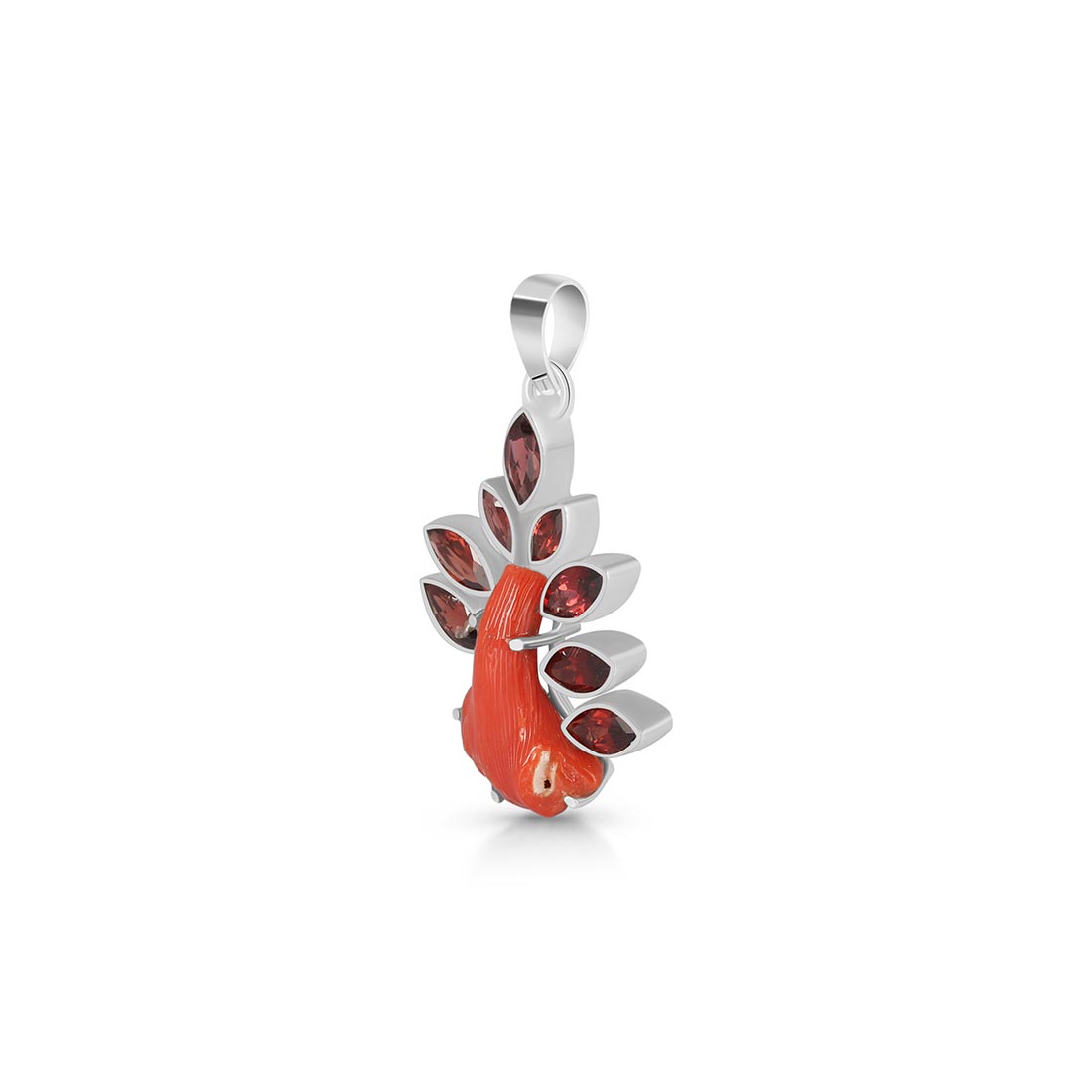 Red Coral & Garnet Pendant-(COR-P-33)