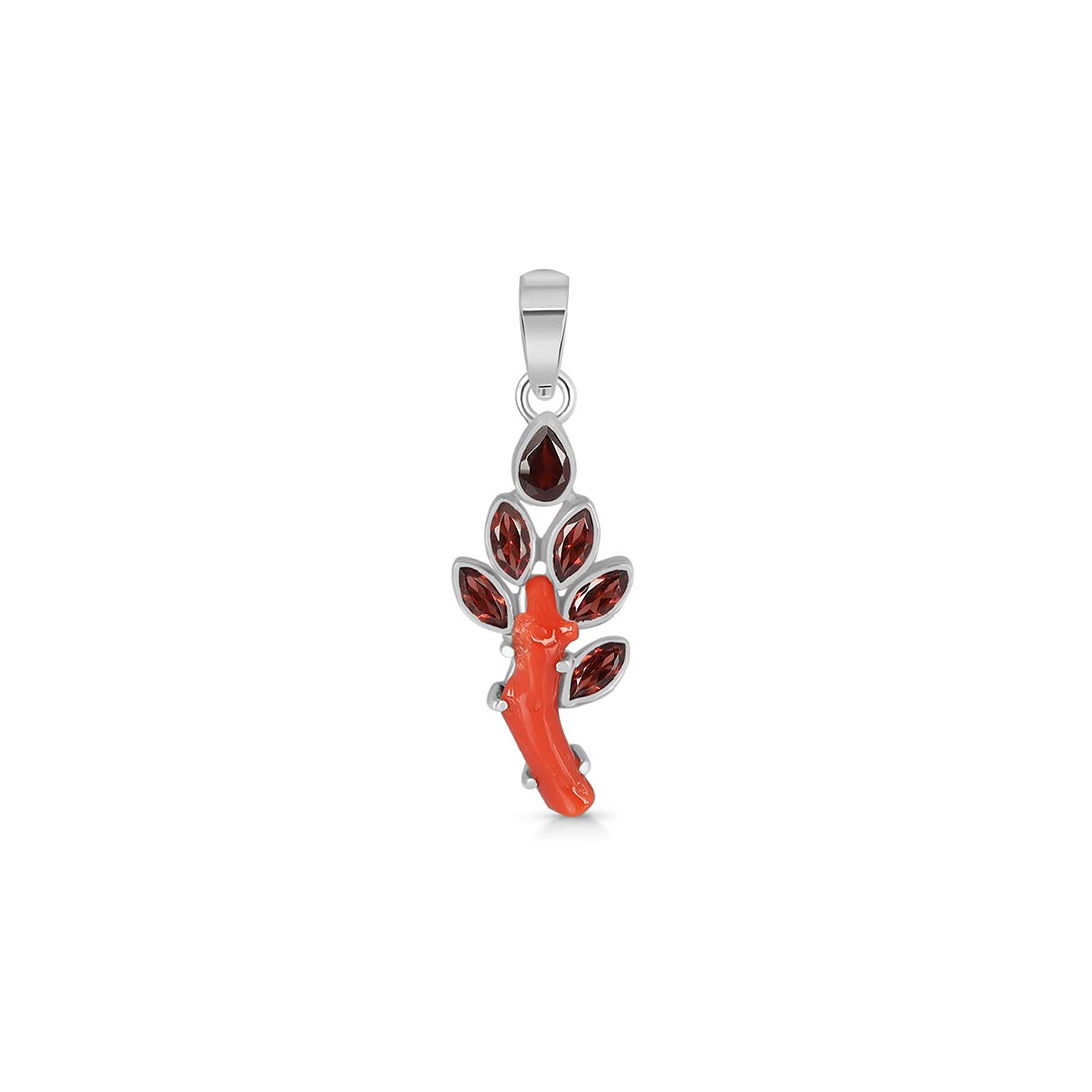 Red Coral & Garnet Pendant-(COR-P-4)