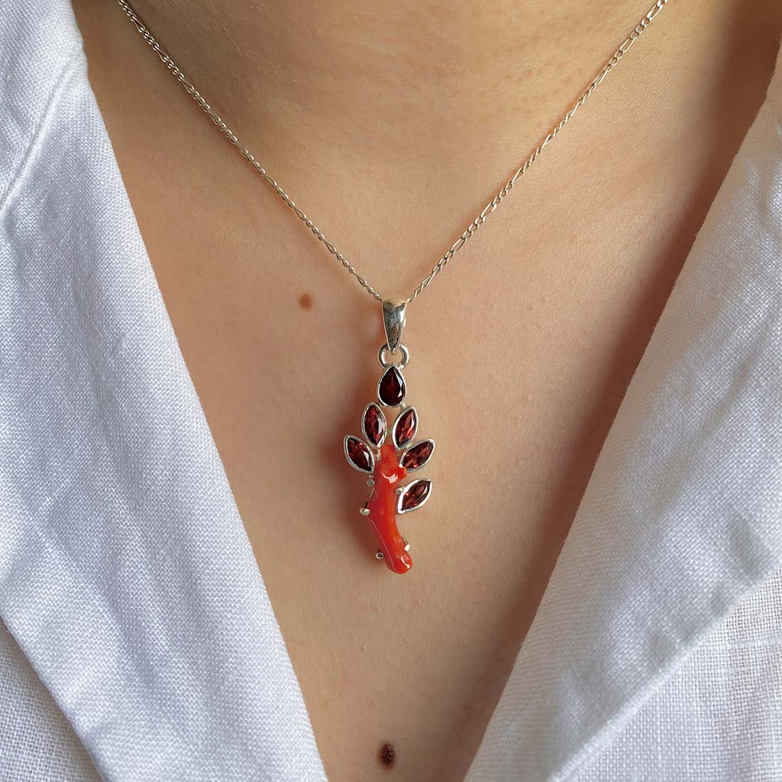 Red Coral & Garnet Pendant-(COR-P-4)