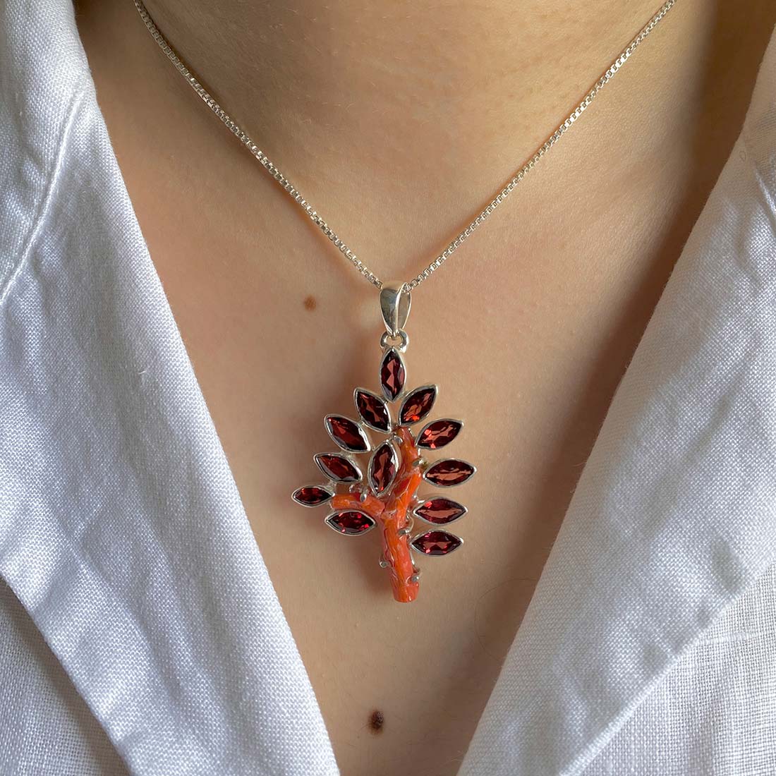 Red Coral & Garnet Pendant-(COR-P-40)