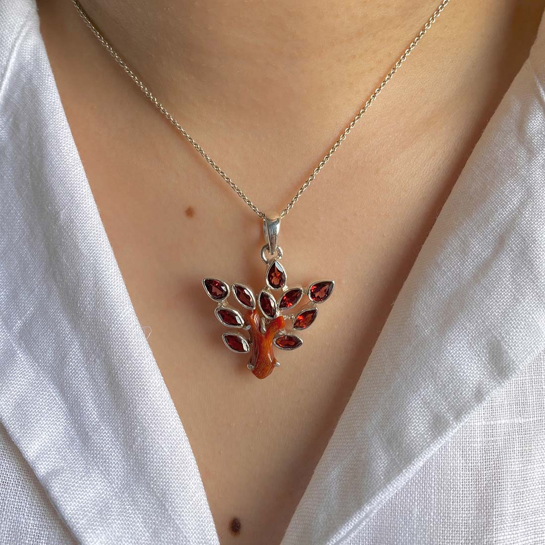 Red Coral & Garnet Pendant-(COR-P-46)