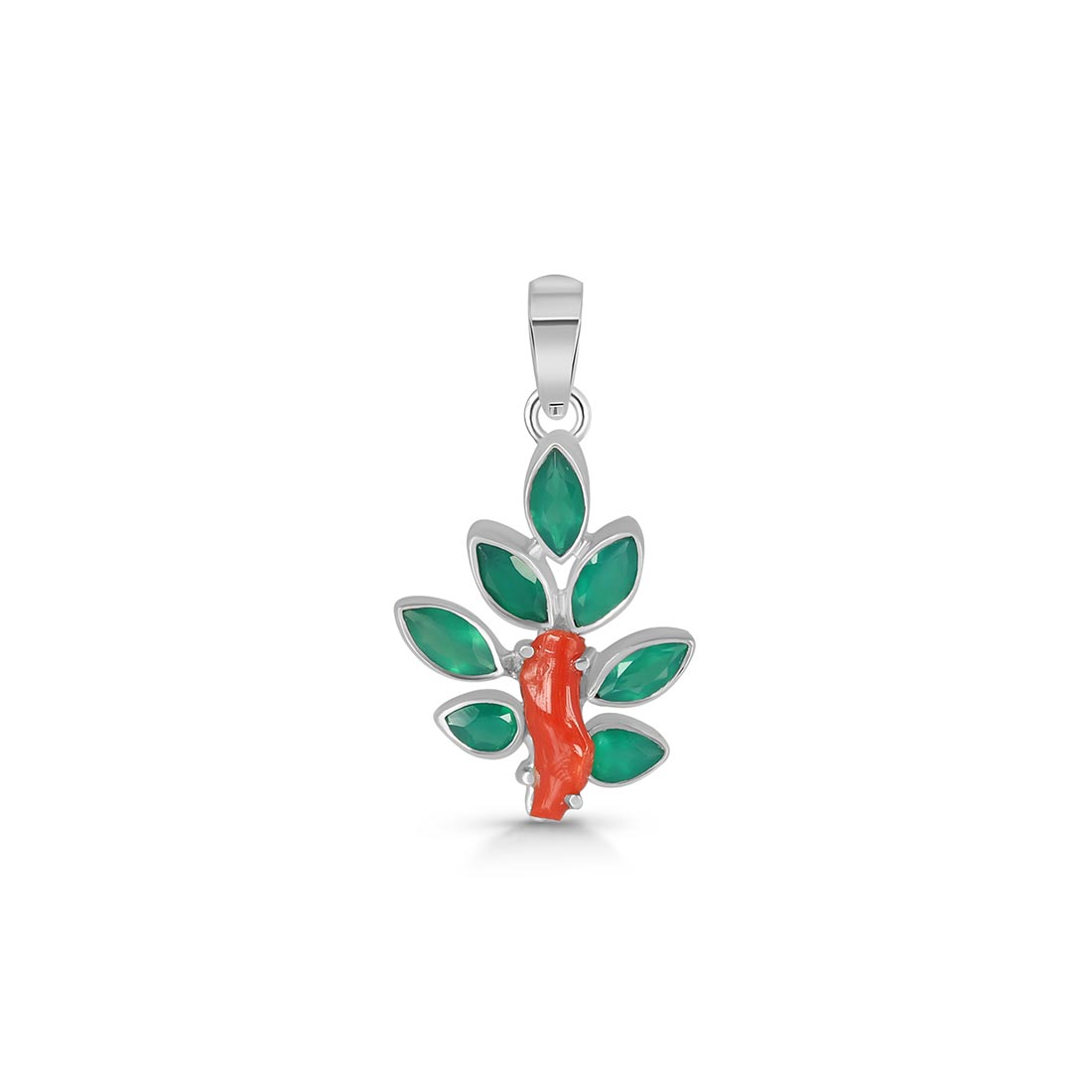 Red Coral / Green Onyx Pendant-(COR-P-54)