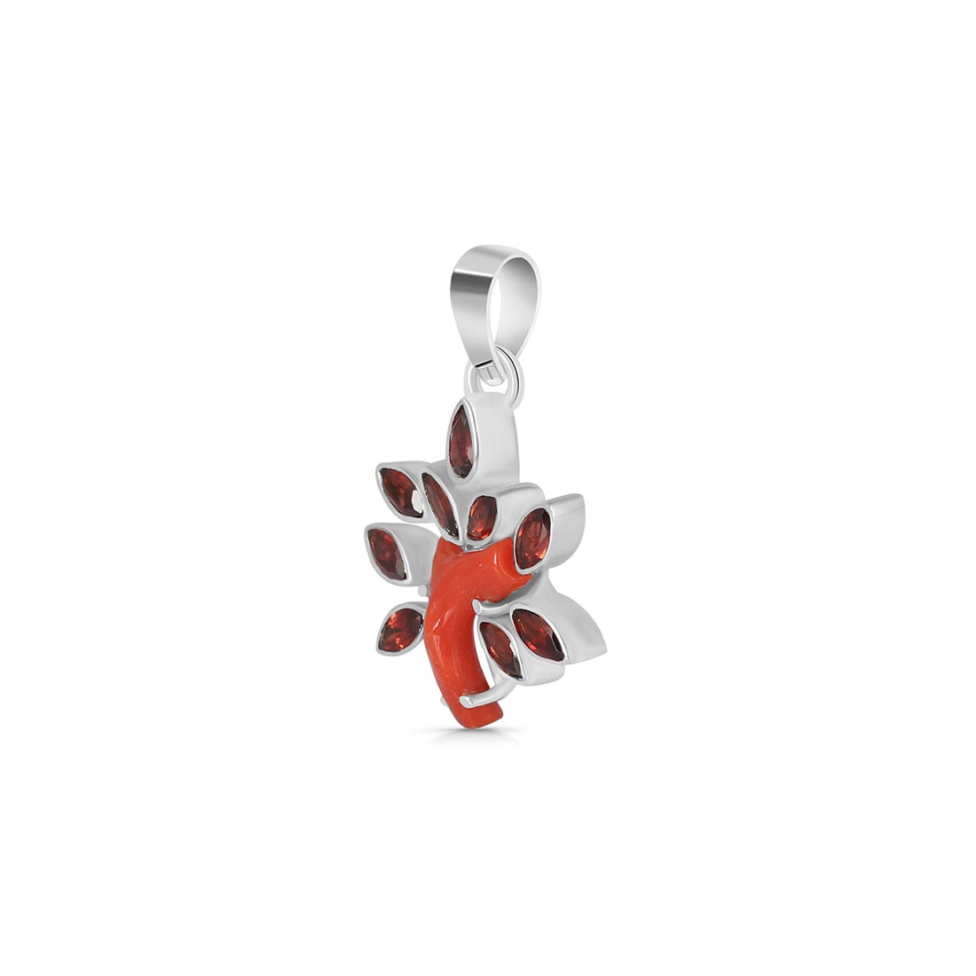 Red Coral & Garnet Pendant-(COR-P-6)