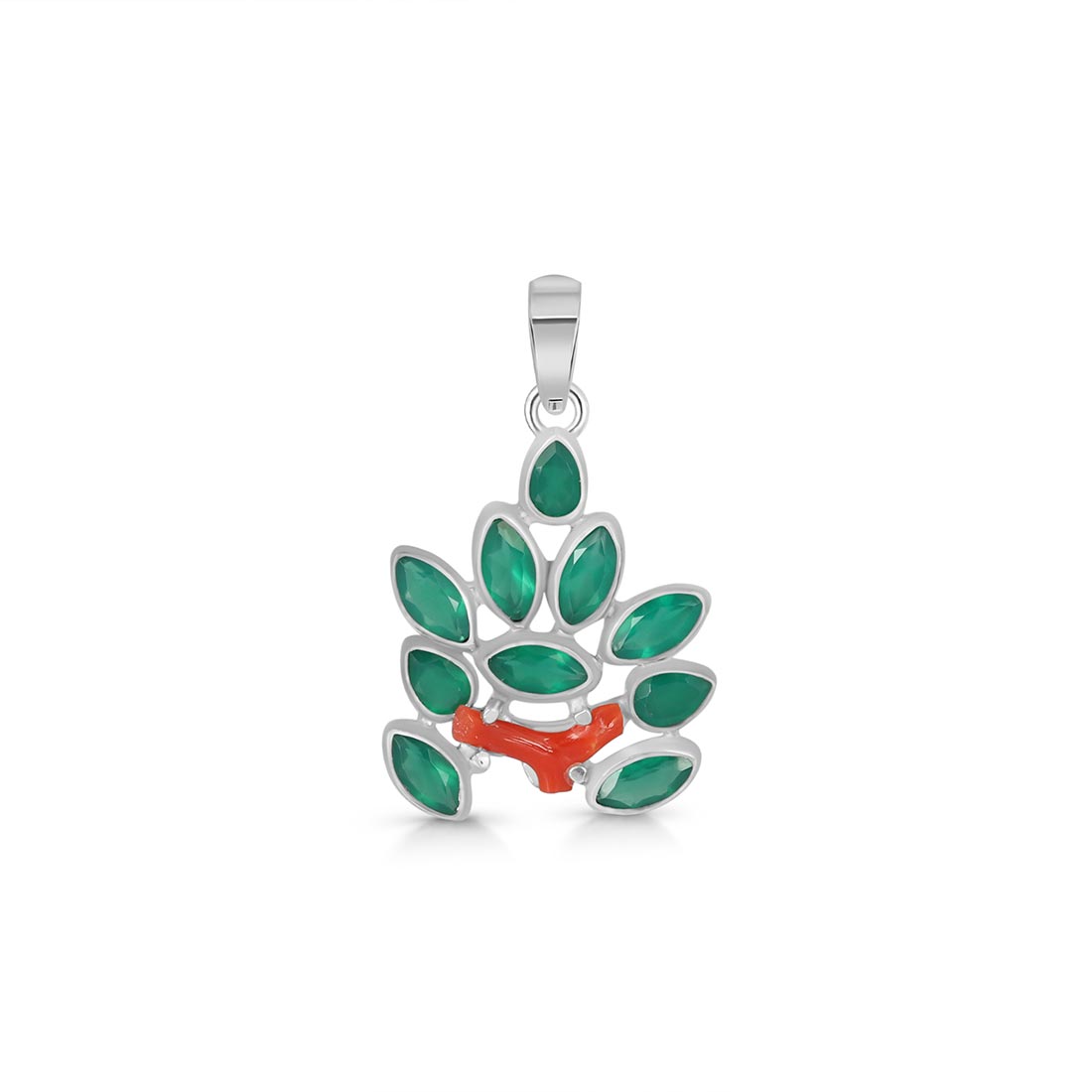 Red Coral / Green Onyx Pendant-(COR-P-68)
